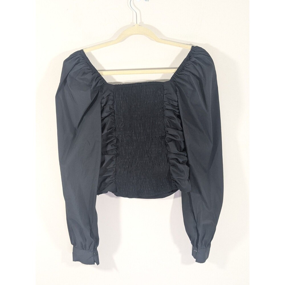 Anthropologie Sweetheart Puff Long Sleeve Black Blouse Smocked Back Sexy Sz S - Picture 12 of 12